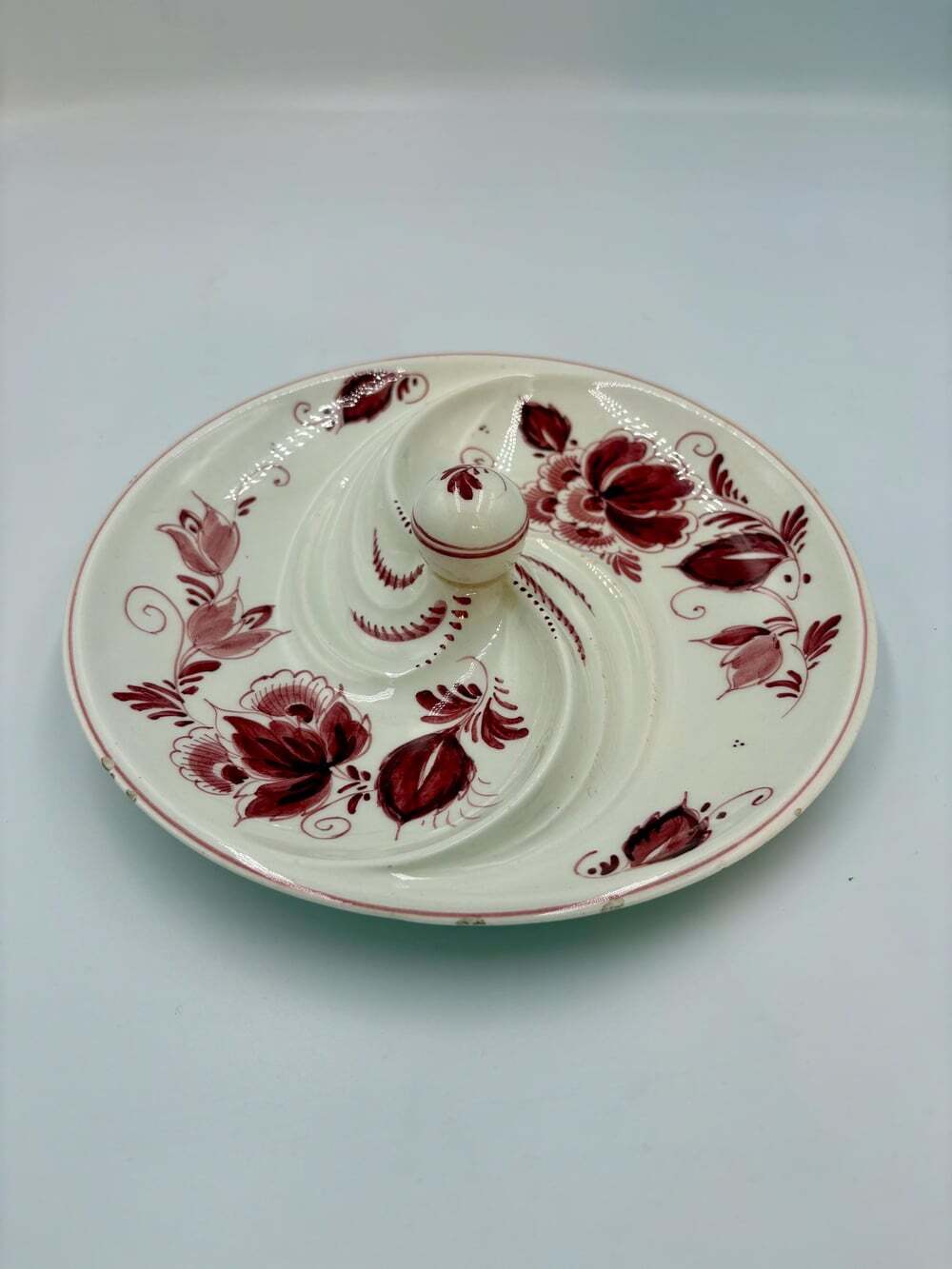 Vintage Delft Rood Divided Serving Dish | Red/Maroon Dutch Delftware Relish Tray